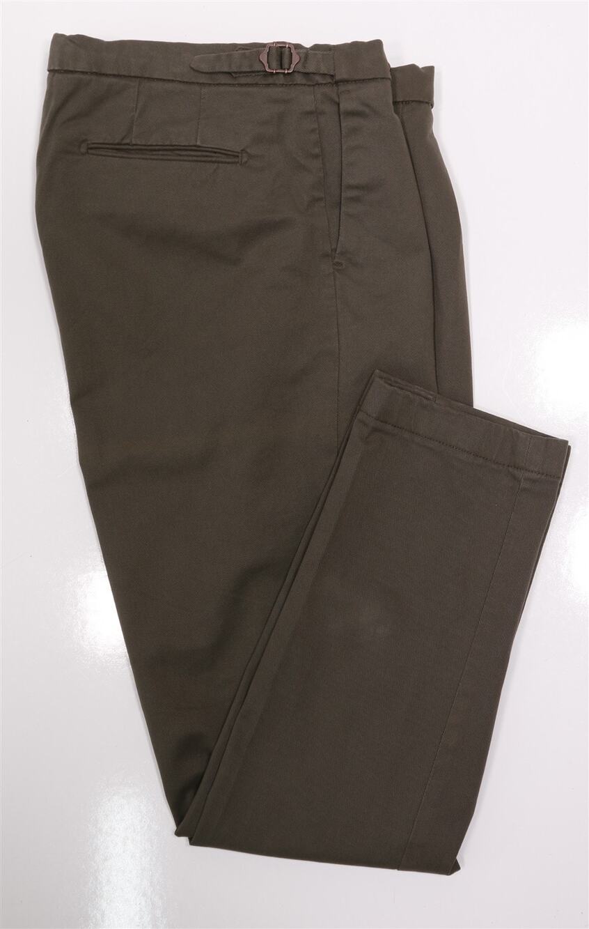 Doppelganger Roma Military Green Heavy Canvas Pleated Slim Fit Chino Pants 36x32